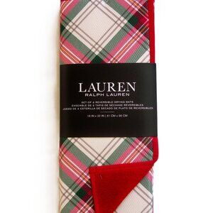 Lauren Set of 2 Reversible Drying Mats Red Green Tartan Plaid Checked NIP
